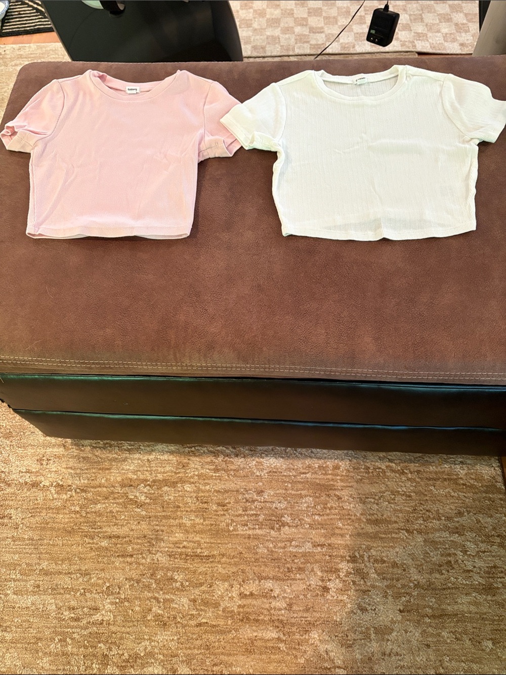 Garage Ribbed Short-Sleeve Crop Tops - Pink & White